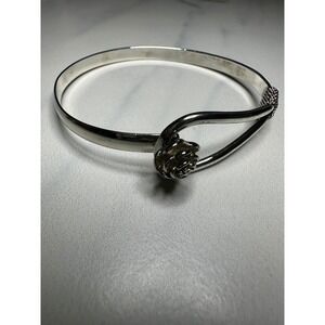 Sterling Silver 925 Rose Flower Bypass Bangle Bracelet Textured Detail